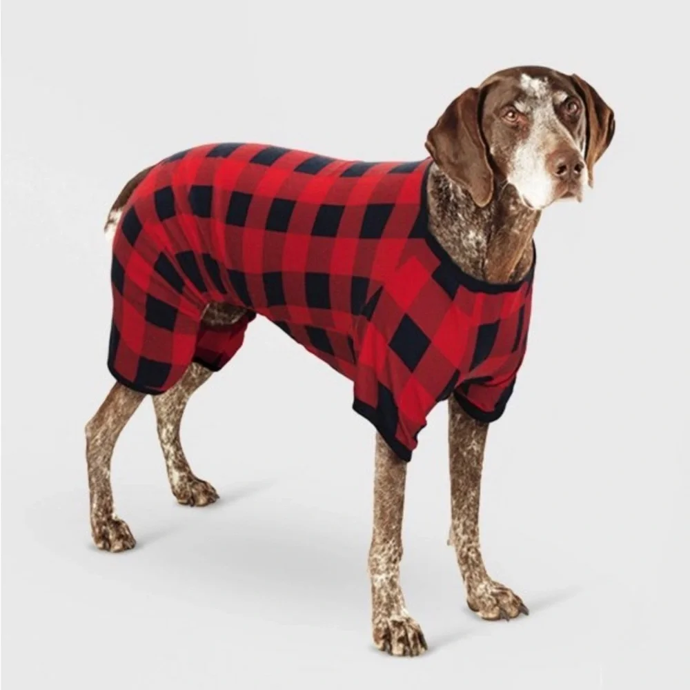 Wondershop red christmas Buffalo Plaid Fleece Dog and Cat Pajamas Large L